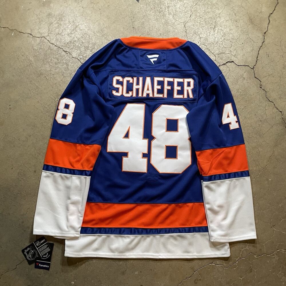 Matthew Schaefer New York islanders blue and orange jersey mens size L new